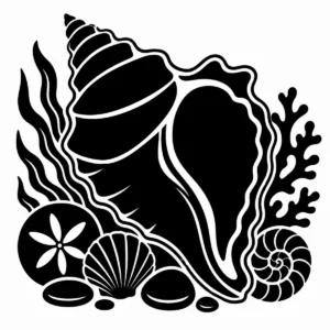 Large conch shell with bold sweeping curves and coastal details.