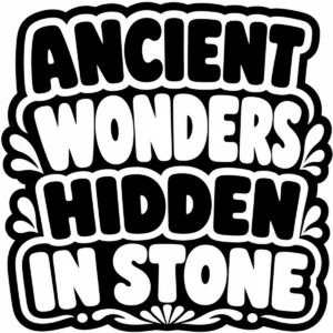 Decorative lettering reading “Ancient Wonders Hidden in Stone”.