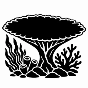 Bold monochrome table coral spreading in broad shelf-like layers.