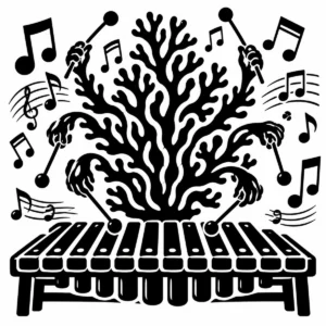 Whimsical branching coral conductor directing an underwater symphony.
