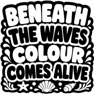 Bold monochrome lettering reading Beneath the Waves Colour Comes Alive.