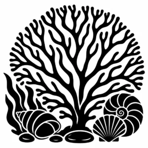Bold monochrome fan coral spreading in a broad graceful fan shape.