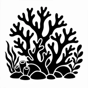 Bold monochrome cluster of sturdy branching coral forms.