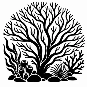 Bold monochrome gorgonian coral with elegant branching upright forms.