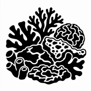 Bold monochrome arrangement of broken coral reef fragments.