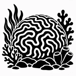 Bold monochrome brain coral with rounded maze-like natural grooves.