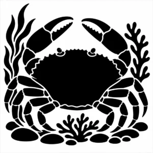 Bold monochrome crab carapace shown as a sturdy shell study.