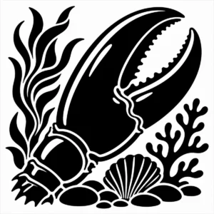 Bold monochrome lobster claw with a strong curved coastal form.