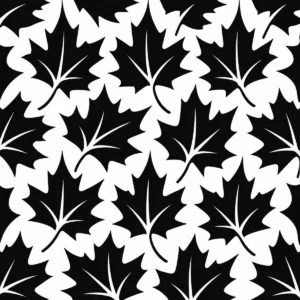 Interlocking maple leaves forming a bold repeating tessellation pattern.