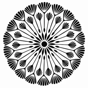 Radiating botanical seed-head pattern built from repeated natural forms.