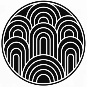 Layered concentric arches forming a calm circular geometric pattern.
