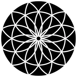 Bold black-and-white spiral pattern formed from looping curved bands.
