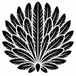 Elongated feathers fanning outward in a dramatic radiating arrangement.