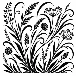 Wild meadow grasses, seed heads and delicate stems in a loose natural arrangement.
