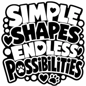 Bold decorative lettering reading Simple Shapes, Endless Possibilities.