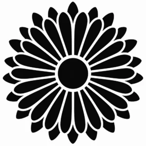 Simple daisy rosette with elongated petals radiating around a bold centre.