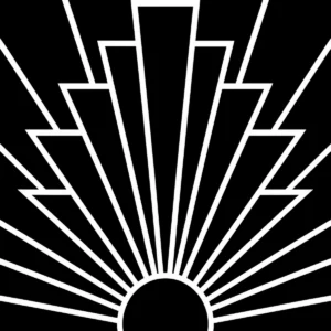 Art Deco sun-ray pattern with sharp stepped rays fanning from a semicircle.