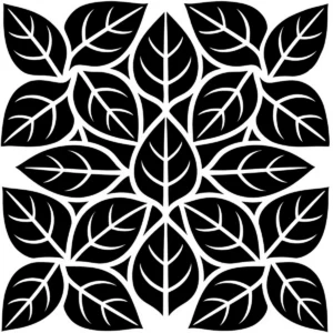 Stylised leaves interlocking within repeating geometric tiles.