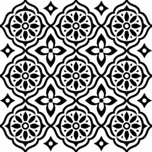 Repeating floral-style geometric medallions arranged in a tiled pattern.