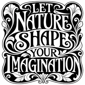 Bold decorative lettering reading Let Nature Shape Your Imagination.