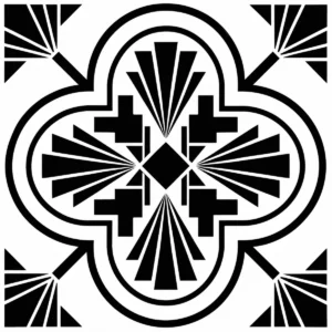 Art Deco geometric mandala tile with bold repeating symmetrical shapes.