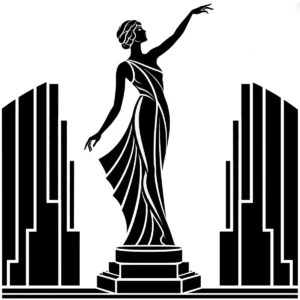 Elegant Art Deco dancer posing on a geometric pedestal.