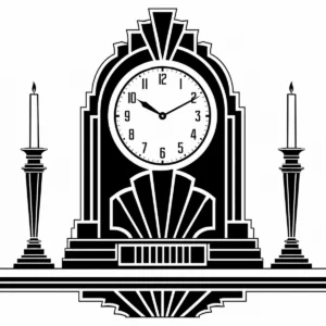 Art Deco mantel clock with balanced decorative accents and period styling.