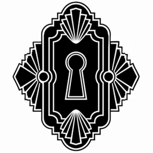 Decorative Art Deco keyhole escutcheon with bold geometric ornament.