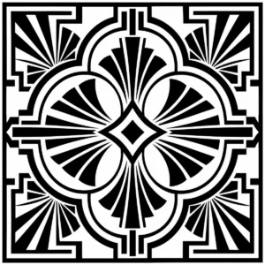 Art Deco floral tile with curved petals and crisp symmetrical geometry.