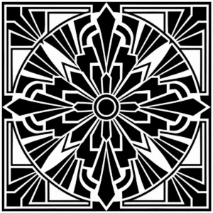 Art Deco sunburst mandala with layered radiating geometric forms.