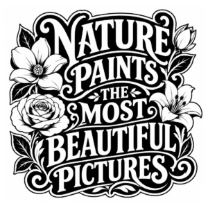 Bold floral lettering reading Nature Paints the Most Beautiful Pictures.