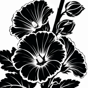 Tall hollyhock bouquet with large clustered blooms and strong vertical stems.