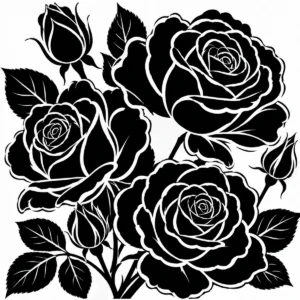 Generous garden rose bouquet with roses, buds and sweeping leaves.