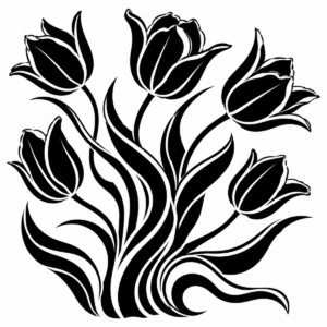 Playful group of tulips bending and swaying on flowing stems.