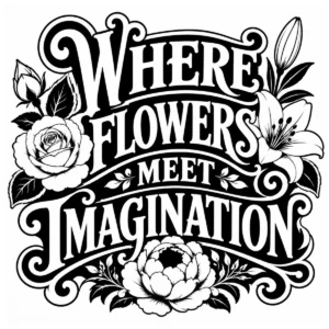 Bold floral lettering reading Where Flowers Meet Imagination.