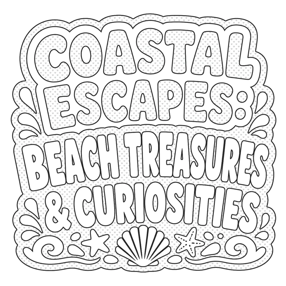 An uncoloured in image of some beach treasures and curiosities