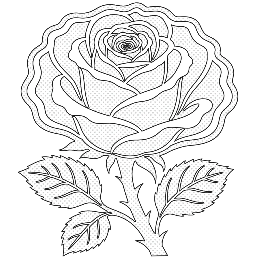 An uncoloured version image of a rose botanical illustration
