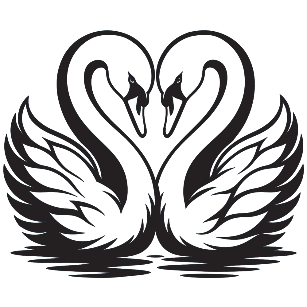A coloured-in image of a heart-shaped swan emblem