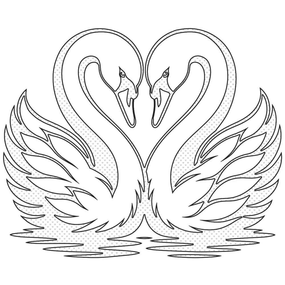 An uncoloured image of a heart-shaped swan emblem