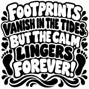 Bold monochrome lettering about footprints vanishing in the tides.
