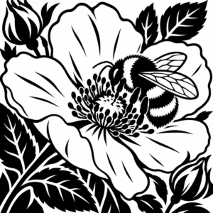 Monochrome bumblebee resting on a large coastal flower.