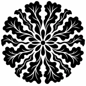 Monochrome circular mandala formed from repeating sea lettuce fronds.