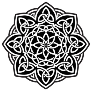 Celtic-inspired star mandala with intricate interlacing knotwork.