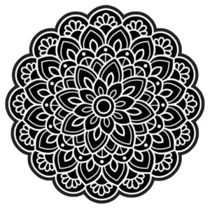 Rounded floral rosette mandala with repeating scalloped petals.