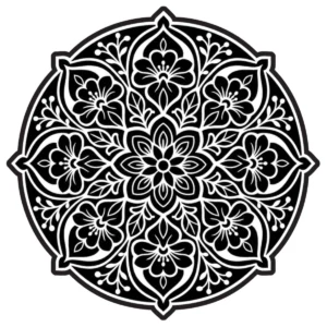 Gothic-inspired floral mandala with pointed arches and elaborate petal details.