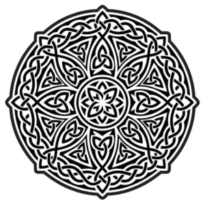 Celtic knotwork mandala with flowing interwoven bands.